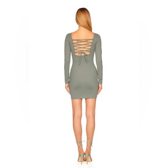 Susana Monaco NWT Cross back Long Sleeve Dress in Slate (Grey-Green) - Picture 3 of 9